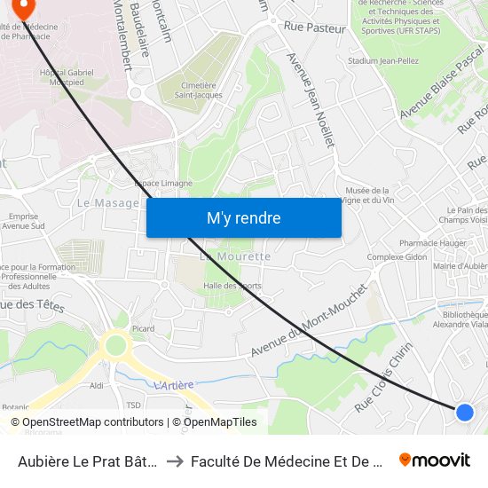 Aubière Le Prat Bâtiment F to Faculté De Médecine Et De Pharmacie map