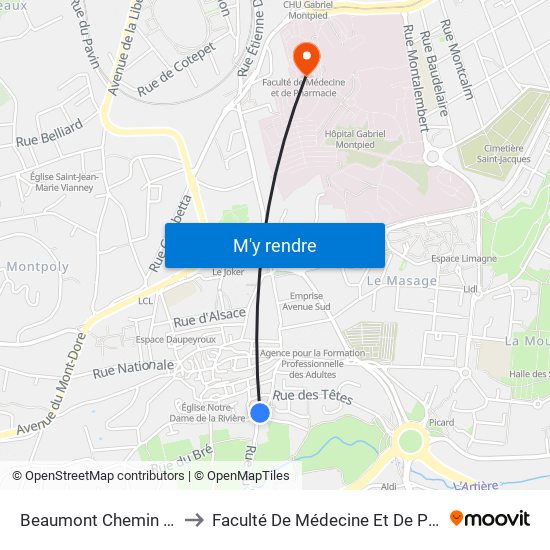 Beaumont Chemin De Sou to Faculté De Médecine Et De Pharmacie map