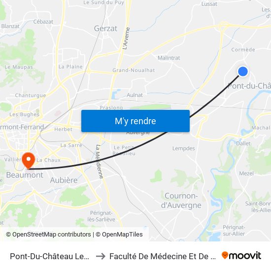 Pont-Du-Château Les Nigues to Faculté De Médecine Et De Pharmacie map