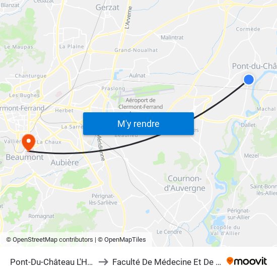 Pont-Du-Château L'Herbelière to Faculté De Médecine Et De Pharmacie map