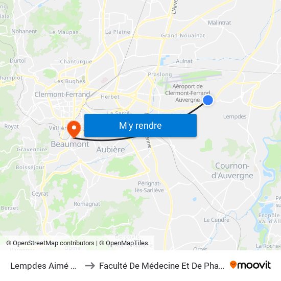 Lempdes Aimé Rudel to Faculté De Médecine Et De Pharmacie map
