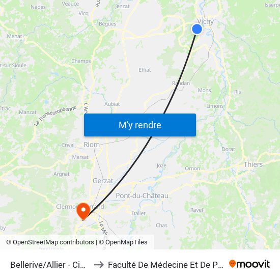 Bellerive/Allier - Cimetiere to Faculté De Médecine Et De Pharmacie map