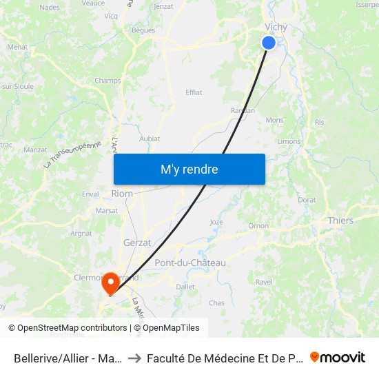 Bellerive/Allier - Massenet to Faculté De Médecine Et De Pharmacie map