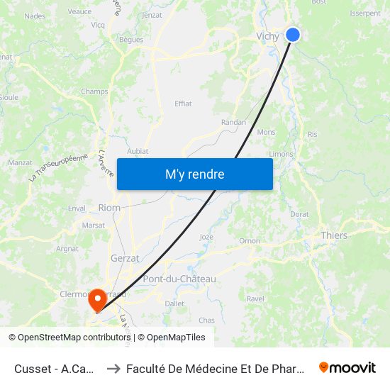 Cusset - A.Camus to Faculté De Médecine Et De Pharmacie map