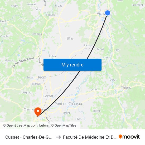 Cusset - Charles-De-Gaulle Europe to Faculté De Médecine Et De Pharmacie map