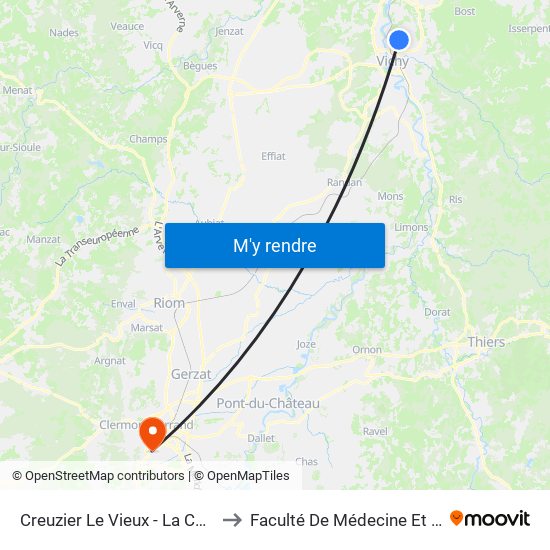 Creuzier Le Vieux - La Chaume Guinard to Faculté De Médecine Et De Pharmacie map