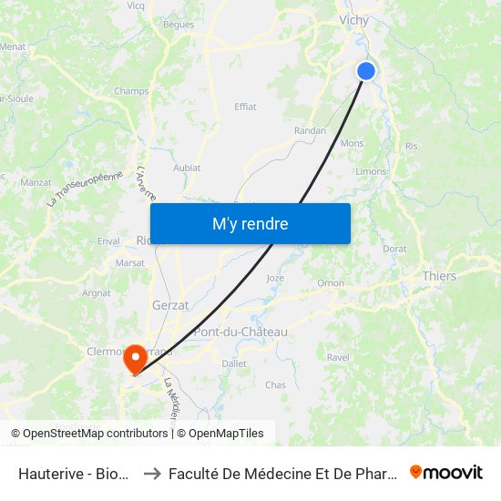 Hauterive - Bioparc to Faculté De Médecine Et De Pharmacie map