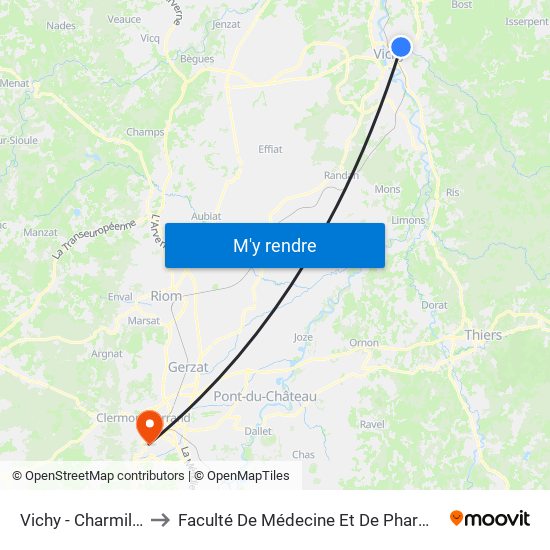 Vichy - Charmilles to Faculté De Médecine Et De Pharmacie map