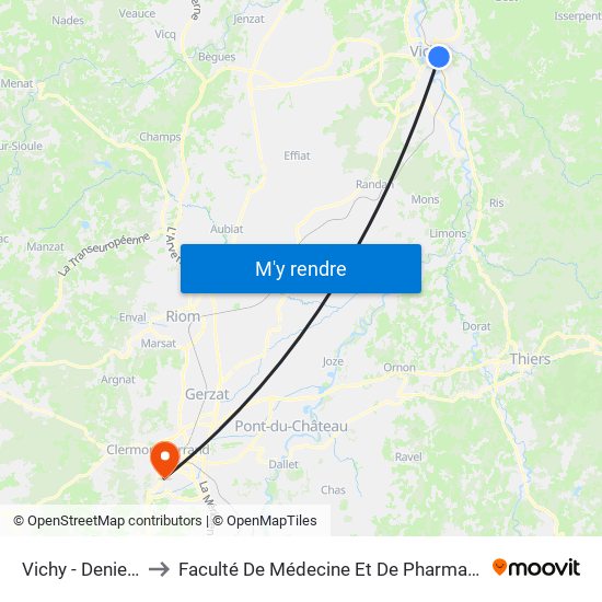 Vichy - Deniere to Faculté De Médecine Et De Pharmacie map