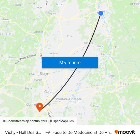 Vichy - Hall Des Sources to Faculté De Médecine Et De Pharmacie map