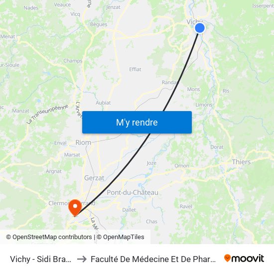 Vichy - Sidi Brahim to Faculté De Médecine Et De Pharmacie map