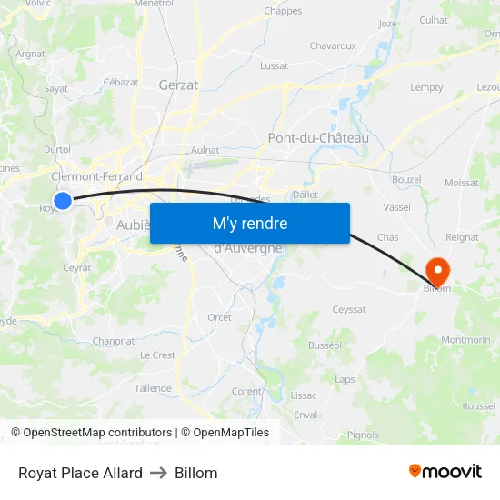 Royat Place Allard to Billom map