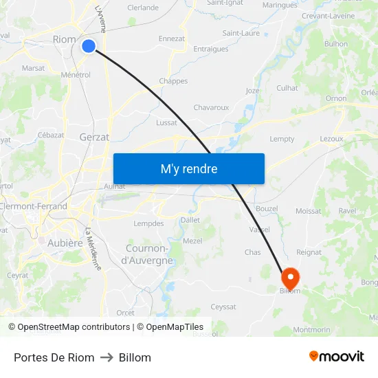 Portes De Riom to Billom map
