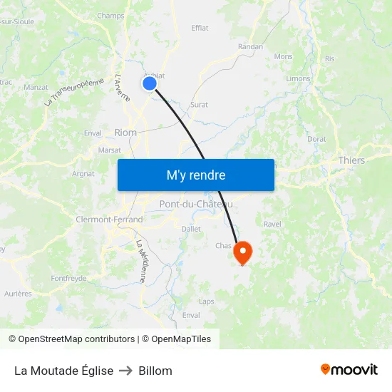 La Moutade Église to Billom map