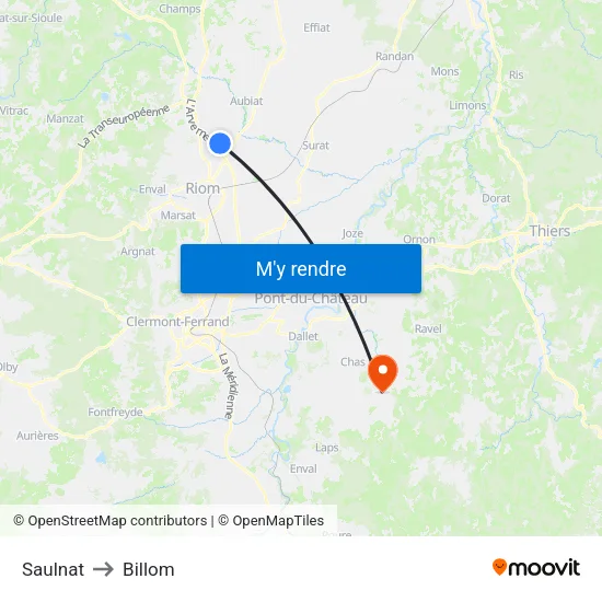 Saulnat to Billom map