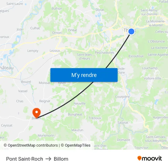 Pont Saint-Roch to Billom map