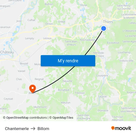 Chantemerle to Billom map