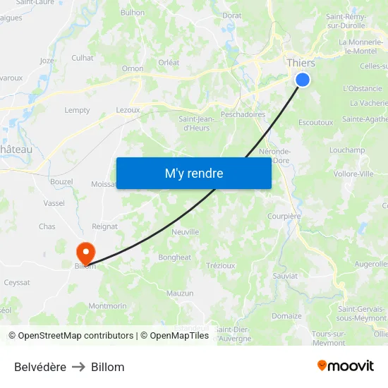 Belvédère to Billom map