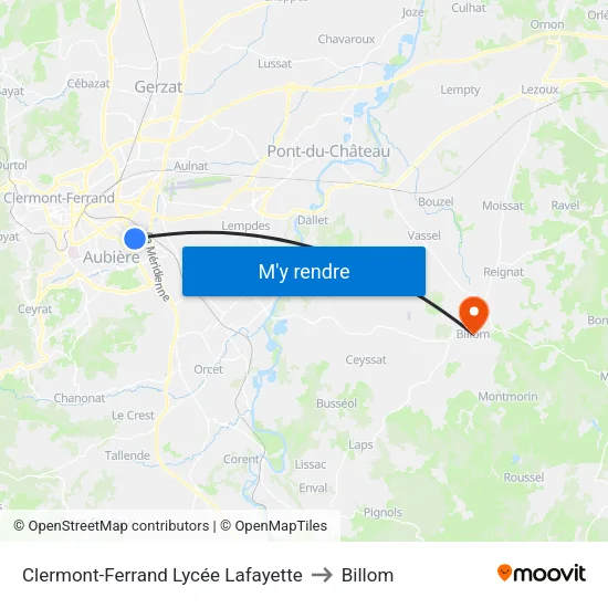 Clermont-Ferrand Lycée Lafayette to Billom map
