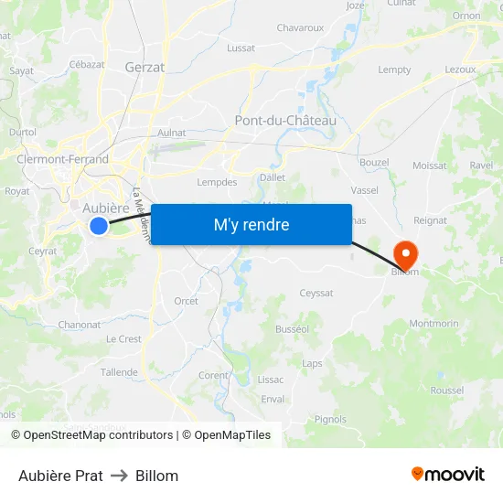 Aubière Prat to Billom map