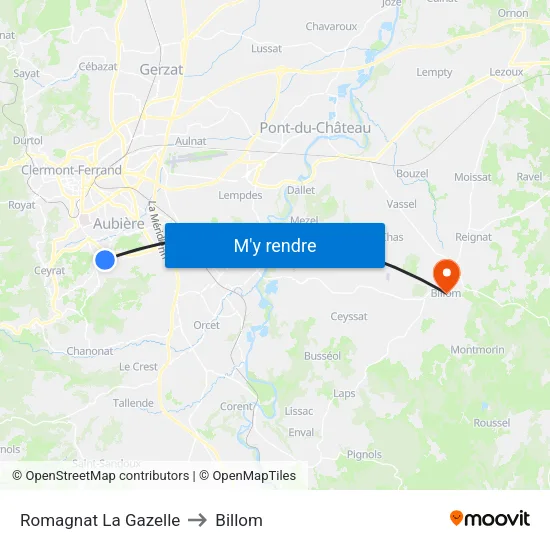 Romagnat La Gazelle to Billom map