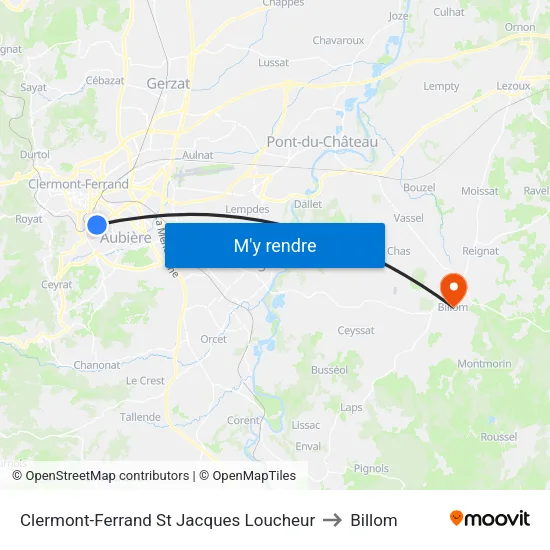 Clermont-Ferrand St Jacques Loucheur to Billom map
