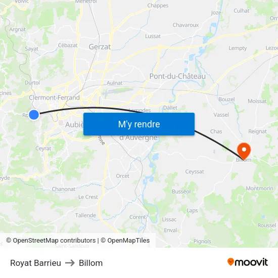 Royat Barrieu to Billom map