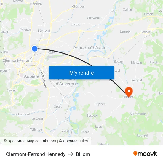 Clermont-Ferrand Kennedy to Billom map