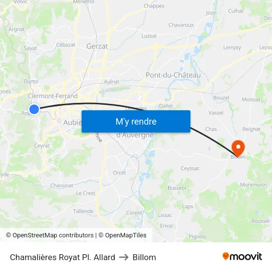 Chamalières Royat Pl. Allard to Billom map