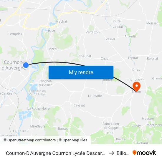 Cournon-D'Auvergne Cournon Lycée Descartes to Billom map