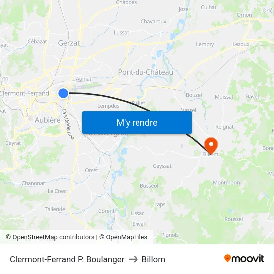 Clermont-Ferrand P. Boulanger to Billom map
