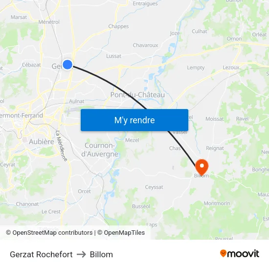 Gerzat Rochefort to Billom map