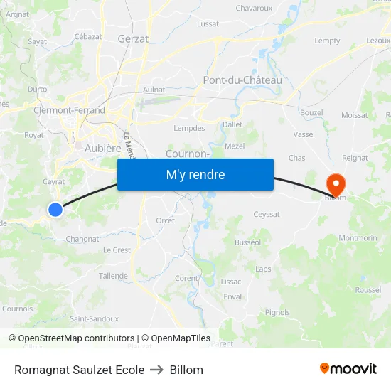Romagnat Saulzet Ecole to Billom map