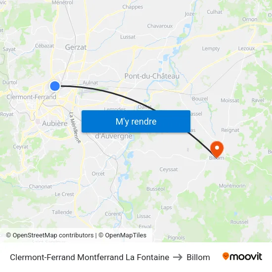 Clermont-Ferrand Montferrand La Fontaine to Billom map
