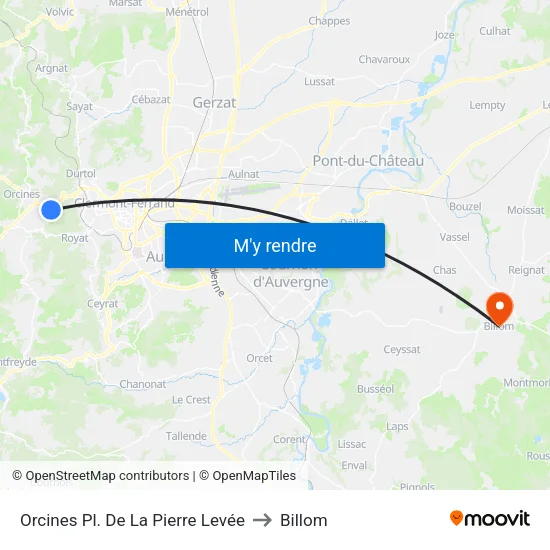 Orcines Pl. De La Pierre Levée to Billom map