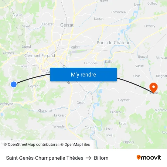 Saint-Genès-Champanelle Thèdes to Billom map