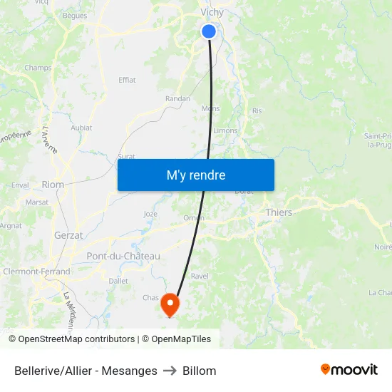 Bellerive/Allier - Mesanges to Billom map