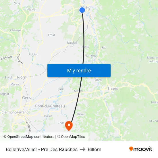 Bellerive/Allier - Pre Des Rauches to Billom map