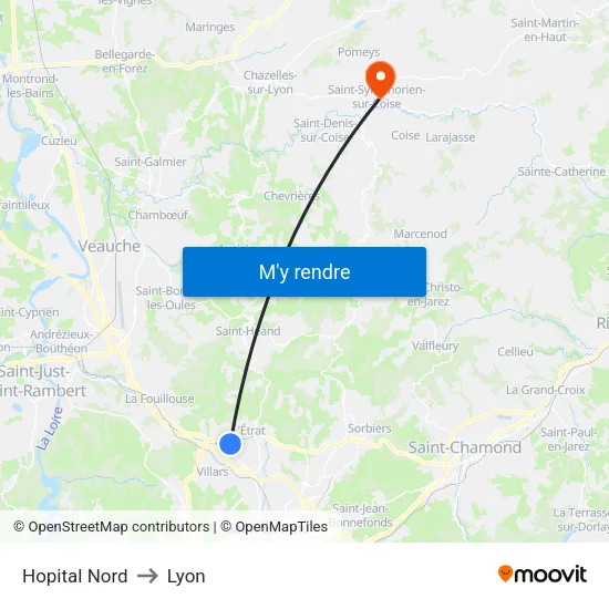 Hopital Nord to Lyon map
