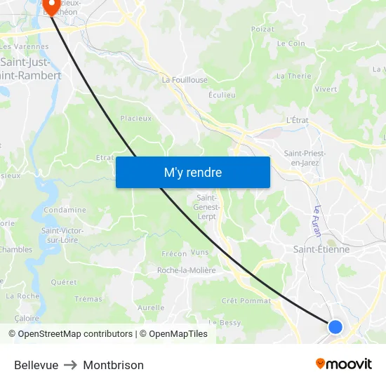 Bellevue to Montbrison map