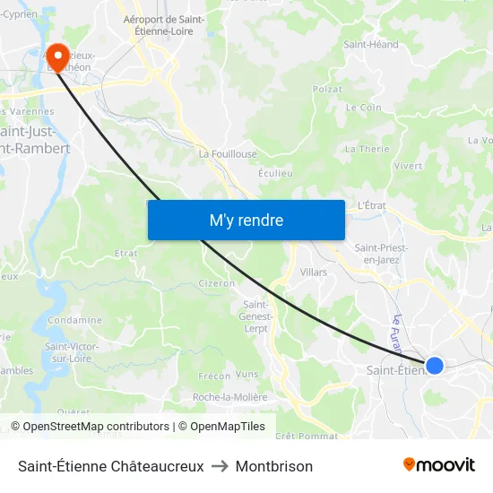Saint-Étienne Châteaucreux to Montbrison map