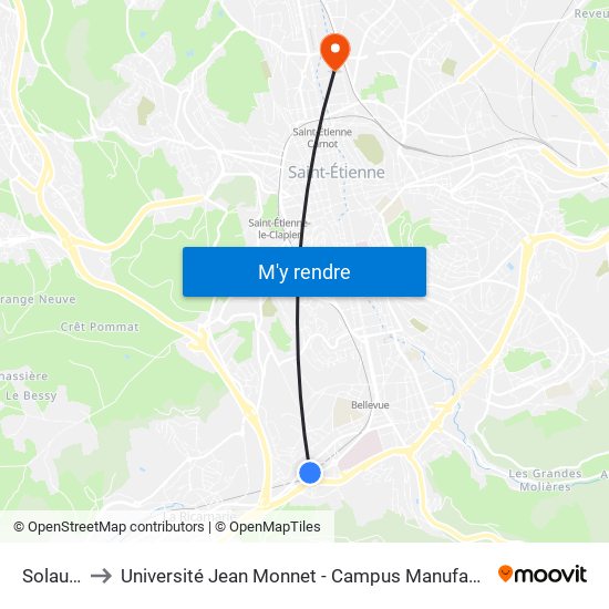 Solaure to Université Jean Monnet - Campus Manufacture map
