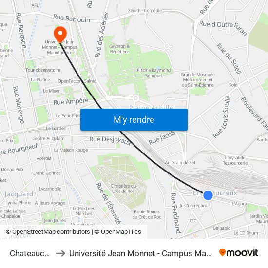 Chateaucreux to Université Jean Monnet - Campus Manufacture map