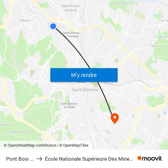 Pont Bois Monzil to École Nationale Supérieure Des Mines De Saint-Étienne map