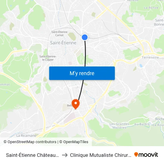 Saint-Étienne Châteaucreux to Clinique Mutualiste Chirurgicale map