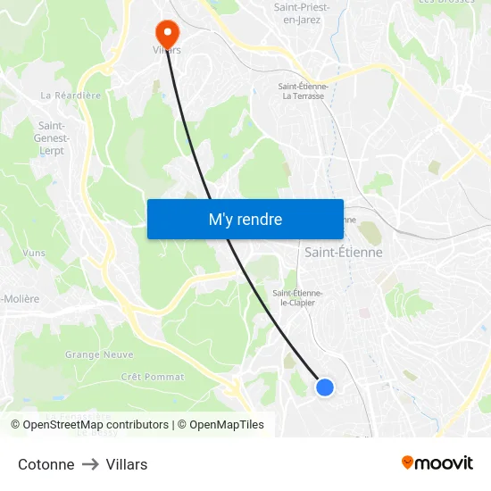Cotonne to Villars map