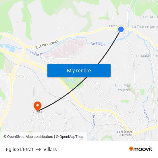 Eglise L'Etrat to Villars map