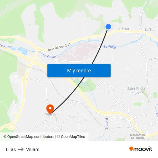 Lilas to Villars map