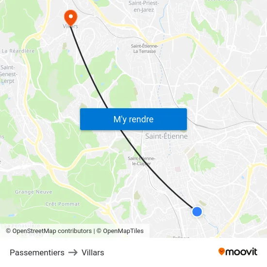 Passementiers to Villars map