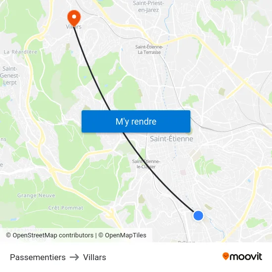 Passementiers to Villars map